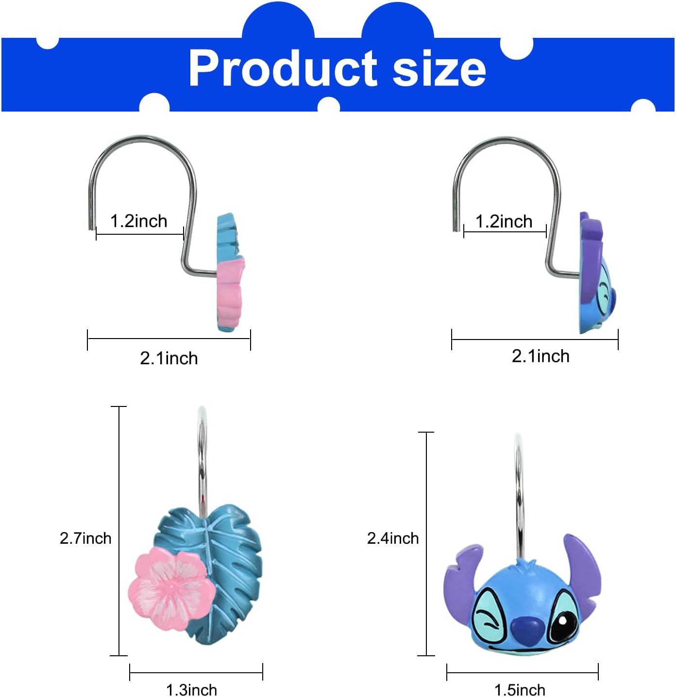 12-Piece Blue Cute Shower Curtain Hooks for Bathroom image 3