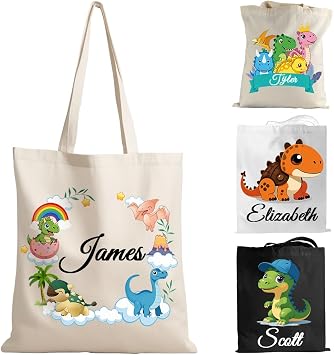 Personalized Dinosaur Tote Bag, Custom Kids Art Bag Backpack, Holiday Gift, Personalized Handbag Style N