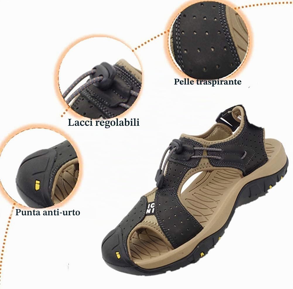 Asifn Sandali Antiscivolo Trekking Sportivi Sport Outdoor Uomo Scarpe Pelle Casual Traspirante Spiaggia Slides Fisherman Arrampicata Estivi