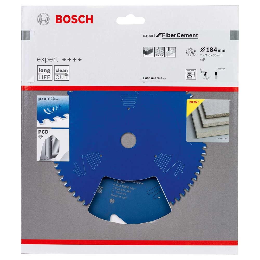 Bosch Professional 2608644344 brzeszczot do piły tarczowej Expert for Fiber Cement (do cementu włókninowego, 184 x 30 x 2,2 mm, zęby 4, akcesoria pilarki)