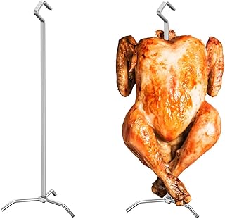 Turkey Hanger, Turkey Rack for Smoker, BBQ Grill Super Skewers for Smoking Whole Chicken/Turkey, Poultry Hanger for Pit Barrel, Green Egg Smoker,etc. Vertical Chicken Rack, 2 Skewers 2 Bases