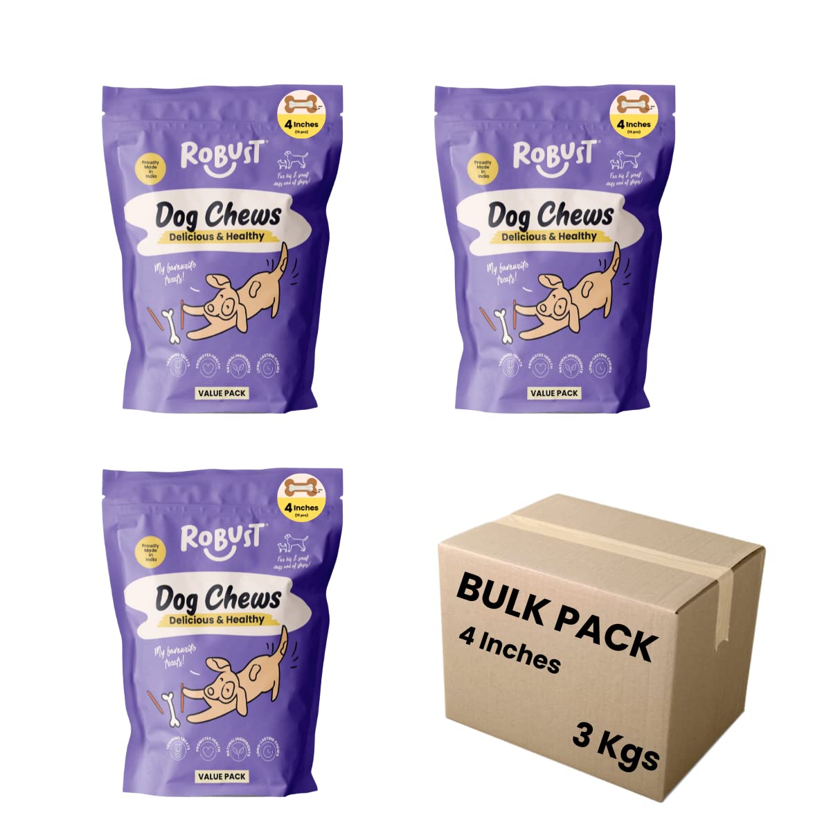 Robust Dog Chews Parent (Bulk Pack - 4 Inches x 3 Kgs) (B09TFS5S8N) Amazon Price History, Amazon Price Tracker