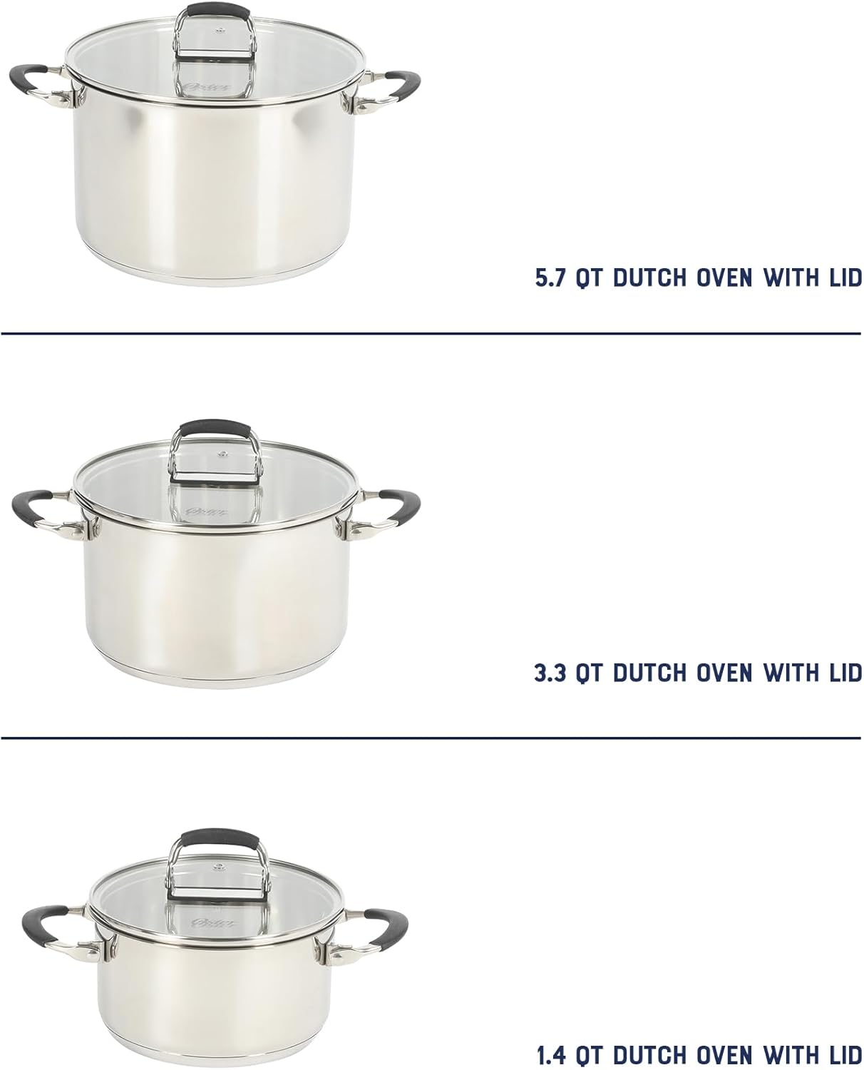 Oster Platinum Silverbolt 6 Piece Stackable Space-Saving Dutch Oven Sauce Pan Cookware Set