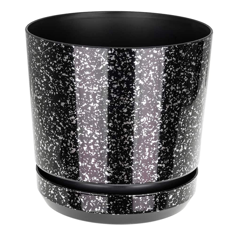 KORAD Black with Silver flecks Indoor Plant Pots with Saucers and Drainage Holes, Round, Modern Stand and Decorative Flowerpot Container for Houseplants, 6 sizes, 25 colours