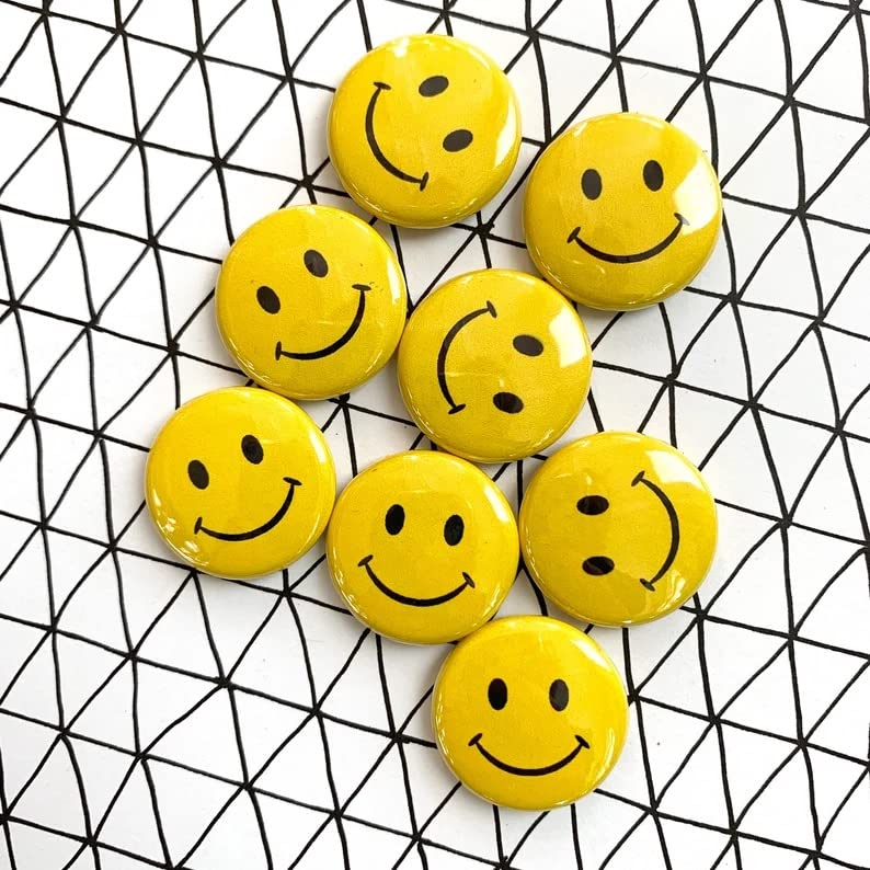 KRAFTMASTERS� Smiley Emoji Face Fridge Magnets (Pack of 10, Yellow, 3 cm Each)