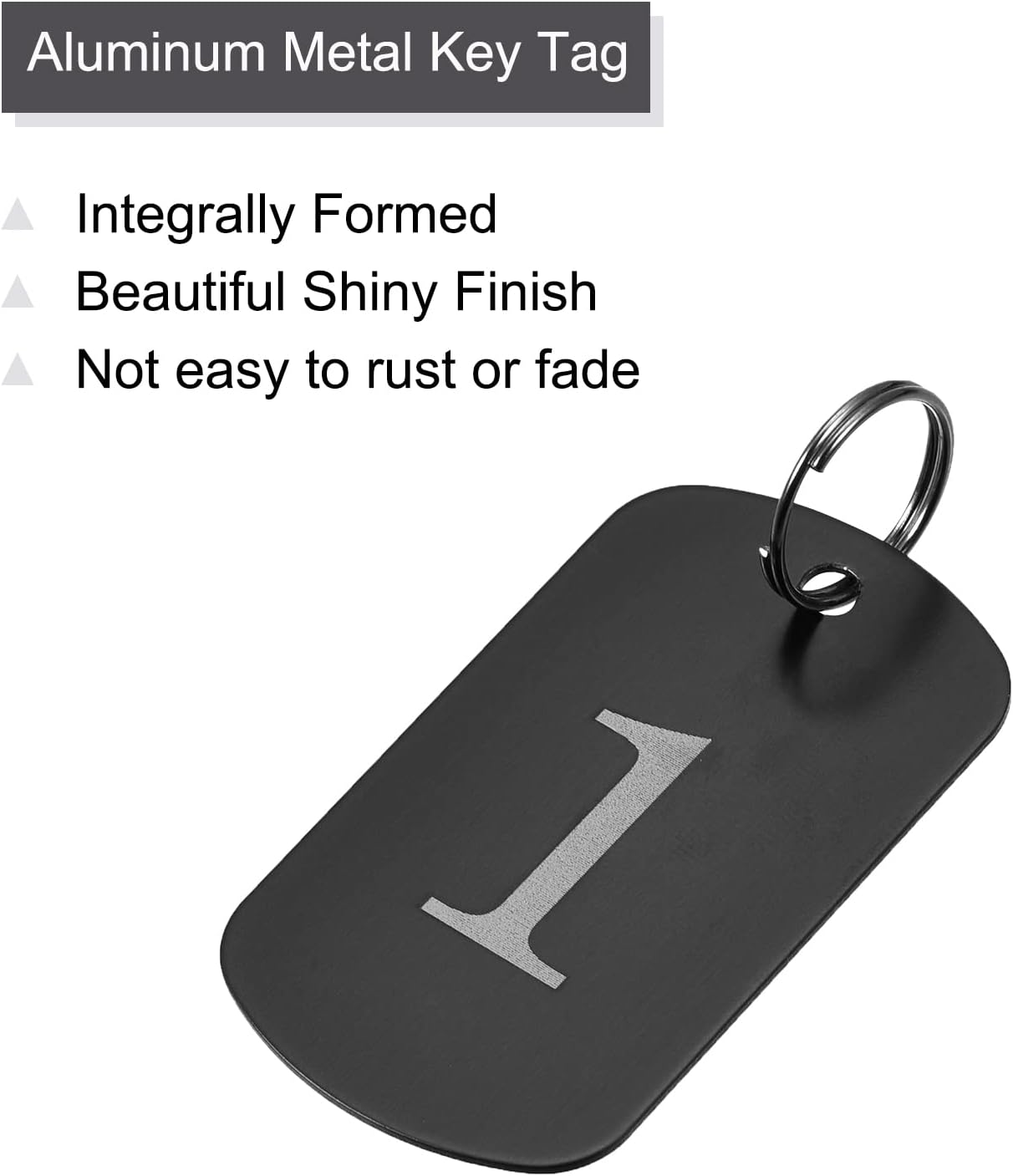 MECCANIXITY Metal Key Tag, 1-5 Number Tag, ID Tag with Ring 2x1.2inch Black Rectangle Blank for Decoration, Pack of 5