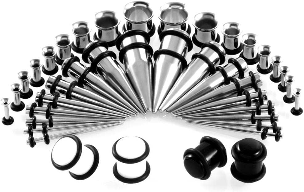 72Pcs Fashion Ear Gauge Taper and Plug Set, Multi-Material Stainless Steel and Acrylic, Sizes 14G-00G, Body Jewelry for Ear Stretching Piercing Kit