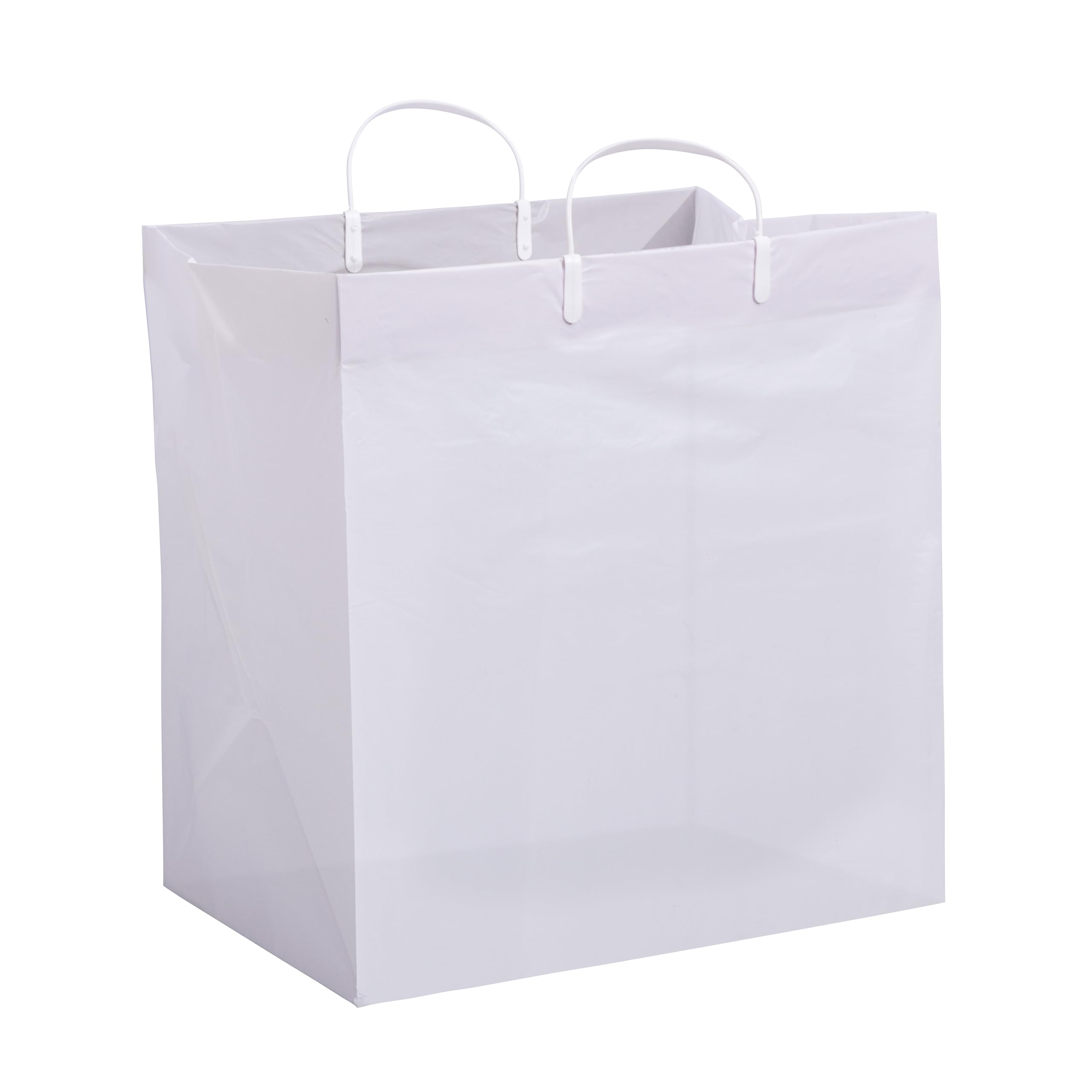 Take Out Bags - 200 Pack Thick White Plastic Shopping Bags With Handles & Cardboard Bottom for Food Service, Take Out, Restaurants, Merchandise Small Business, Catering, Delivery, Bulk - 14x10x14.75