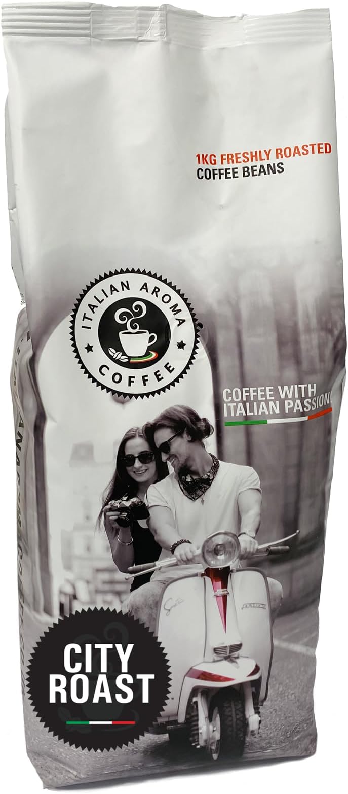 1KG - Whole Coffee Beans - CITY ROAST - Dark, Rich and Full-Bodied - Traditional Italian Coffee Flavour