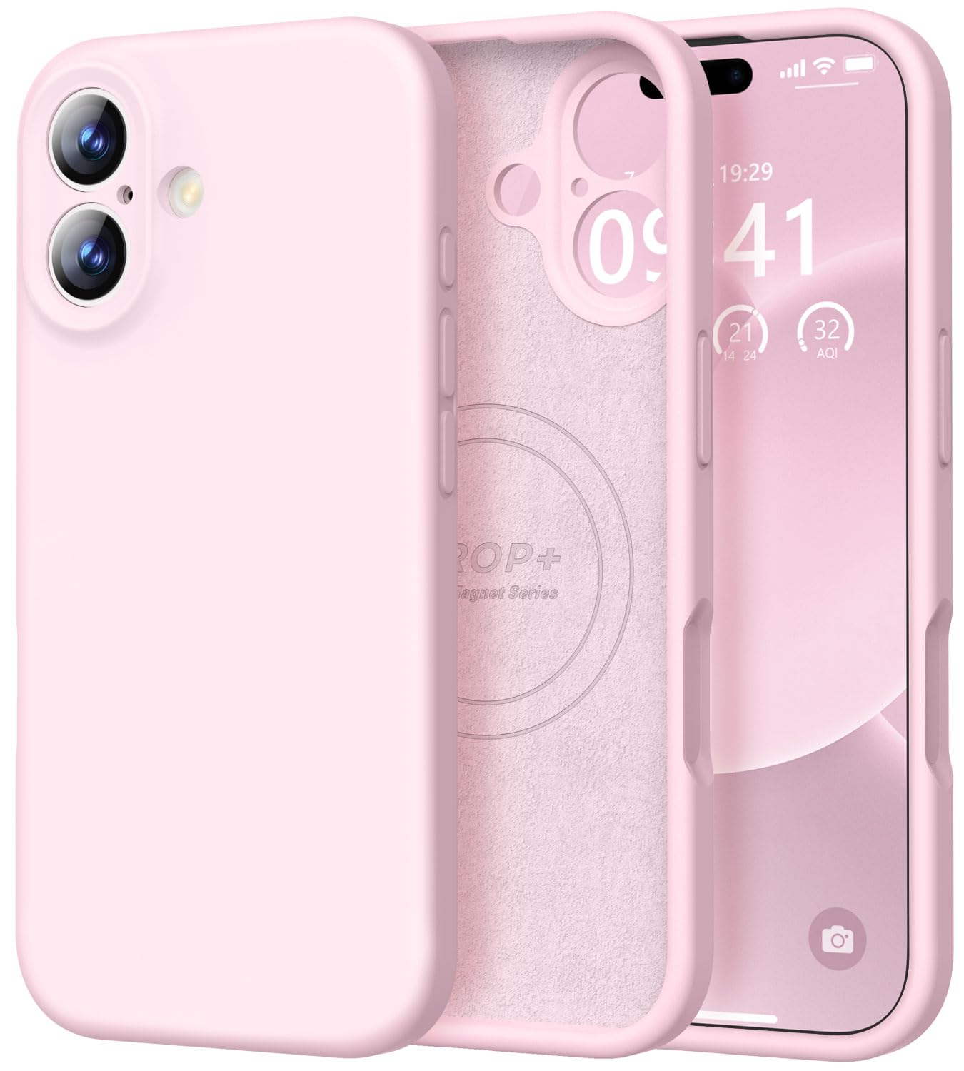 Vooii Magnetic for iPhone 17 Case, Compatible with Magsafe (Premium Liquid Silicone) (Fit for Phone Screen Expanders) Full Body Protective Anti-Scratch Microfiber Lining 6.3", Chalk Pink