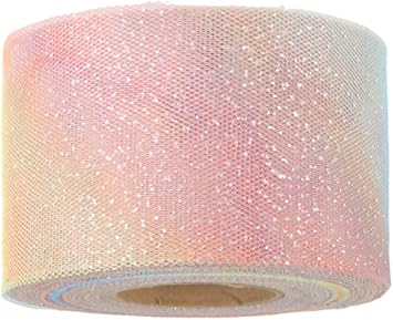 1ロール/50ヤード 60mm 幅 MAHAVIMOKSA グラデーション レインボー ラメ チュール リボン DIY クラフト リボン ウェディング パーティー ホリデー用 ピンクからイエロー