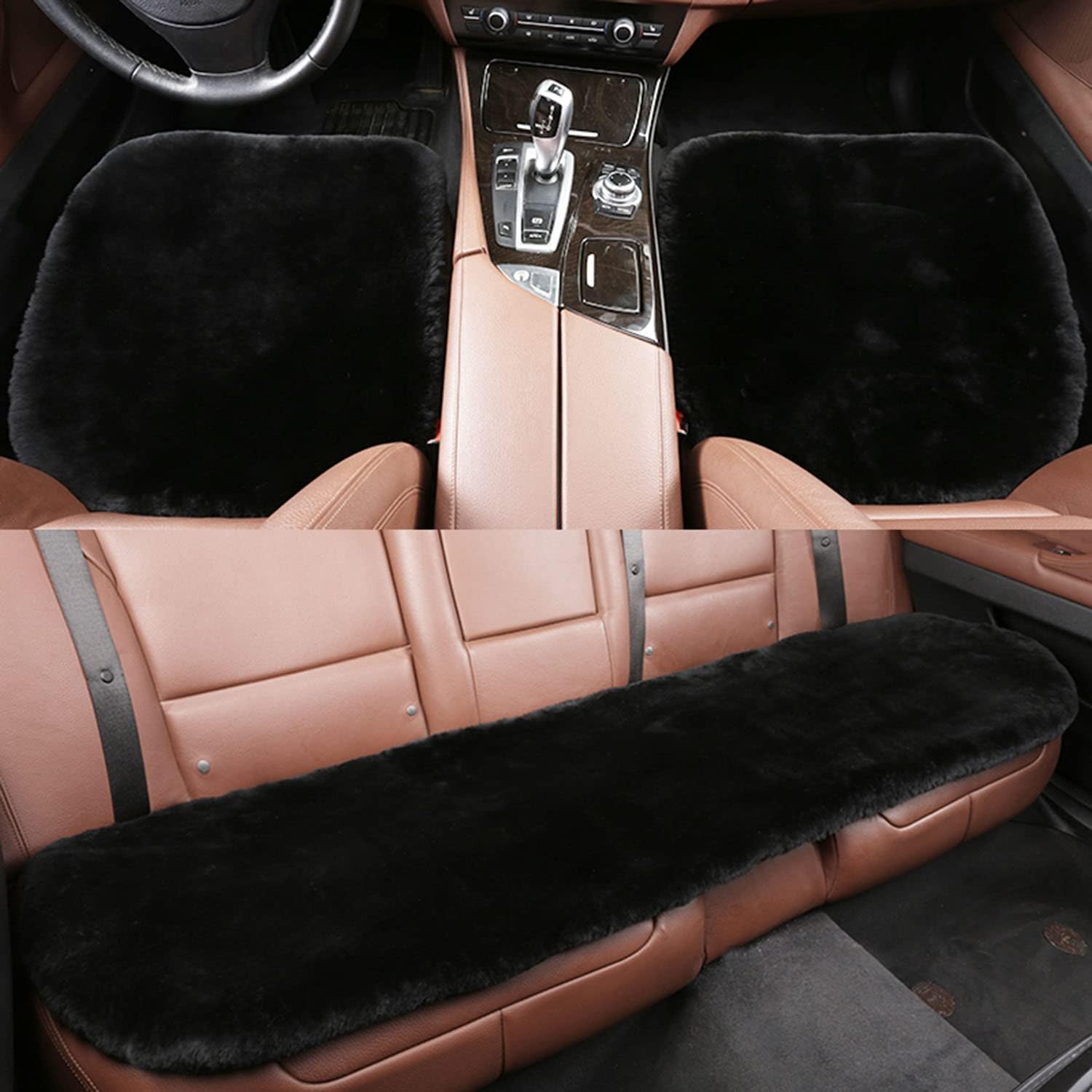 3 Packs Genuine Sheepskin Car Seat Cushion Natural Fur Wool Seat Cover for Cars Trucks SUV Soft Comfort Office Chair Protector Pad Car Accessories Universal Fit