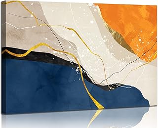 Abstract Canvas Wall Art for Living Room - Large Nave Blue Wall Decor Pi...