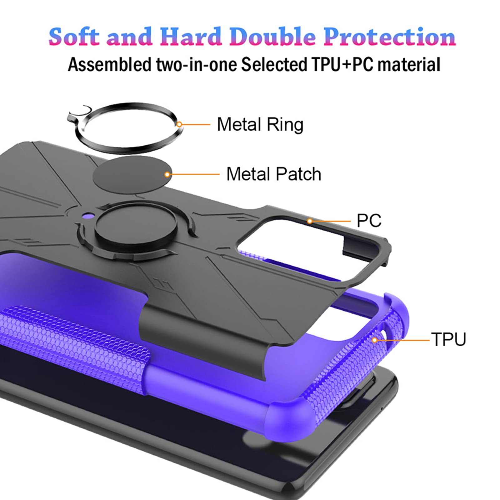 ESONG Cover Per Motorola Moto G Stylus 5G (2022),Custodia Protettiva Di Grado Militare Con Scorrevole Fotocamera Proteggi/ 2 Pezzi Pellicola Vetro Temperato/360° Magnetica Anello Supporto-Nero - Foto 6