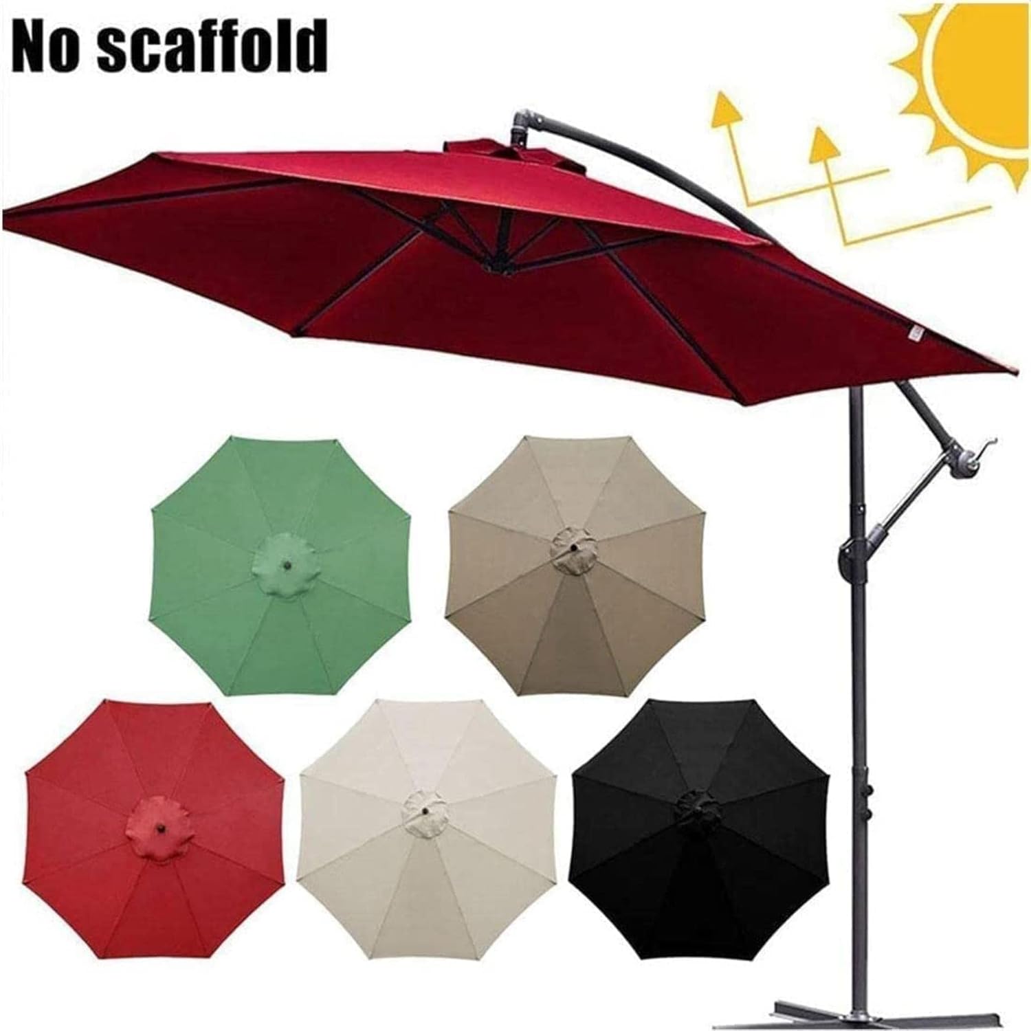 2m/2.7m/3m Polyester Replacement Parasol Cover, Patio Umbrella Cover Cloth, UV Protection 6/8 Ribs, Waterproof Outdoor Durable Replacement Cover for Garden, Patio, Backyard, Pool