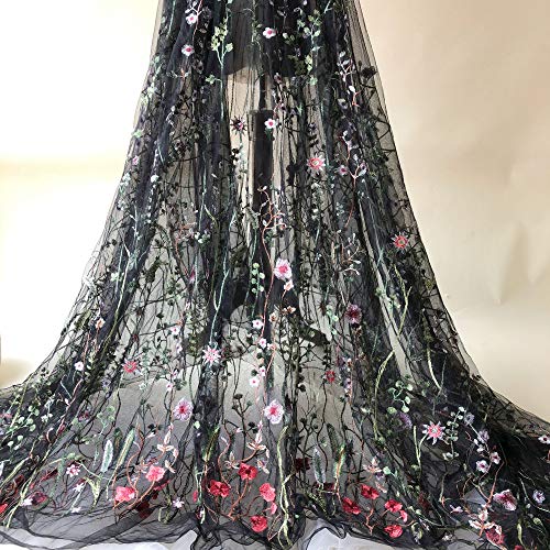 Black Tulle Exquisite Floral Alice Embroidered Dress Sewing Lace Fabric Stylish Costume Ballgown Prom Skirt 58 inches width sold by 1 yard