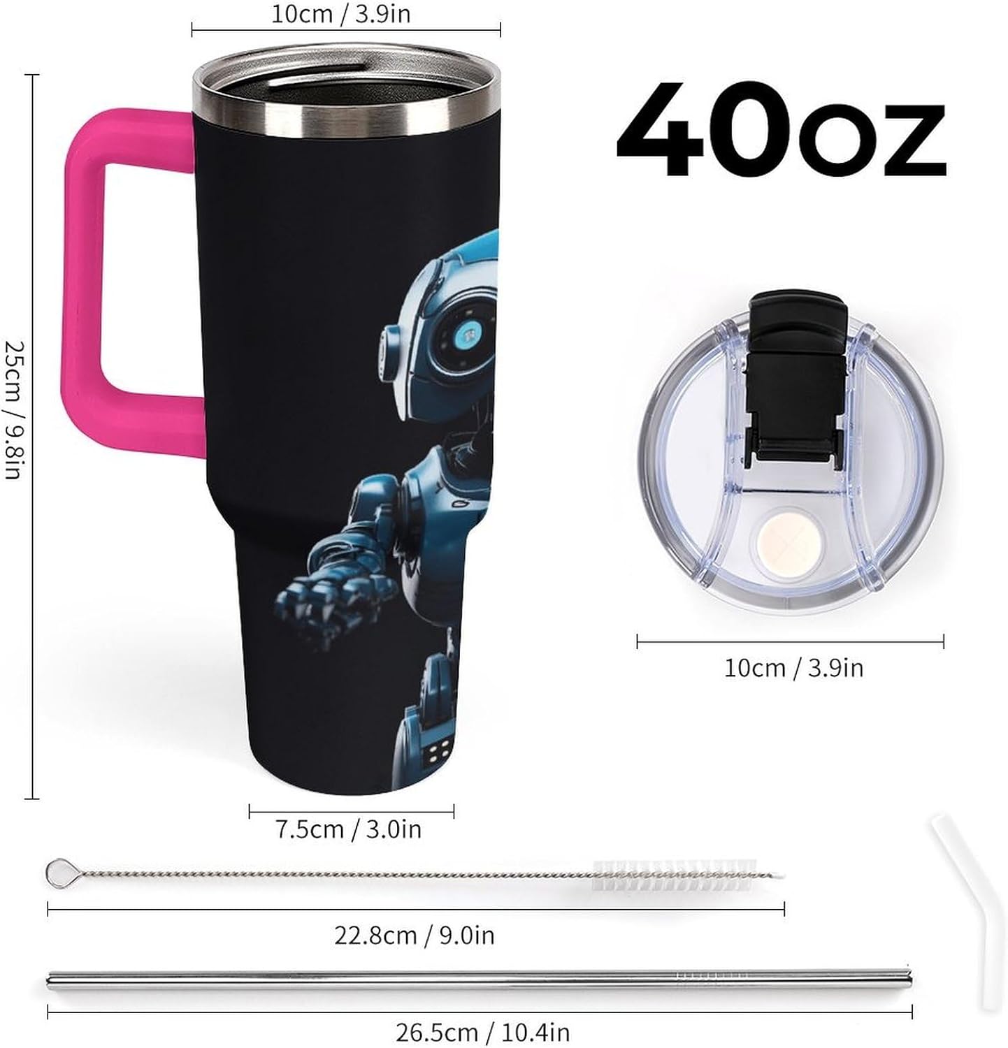 Blue Robot Travel Coffee Mug Reusable Durable Stainless Steel Insulated Tumbler with Handle And Straw Leak Resistant Portable Thermal Cup Gifts for Men Women 40 Oz