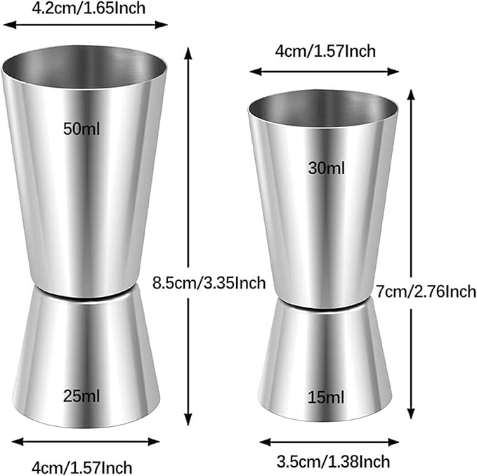 Coctelera de Acero Inoxidable 2 Piezas 25/50ml y 15/30ml miniatura 3