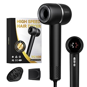 Ionic Hair Dryer Fast Drying Thermo-Control Professional Blow Dryer Low Noise Lightweight Magnetic Diffuser and Concentrator for Curly