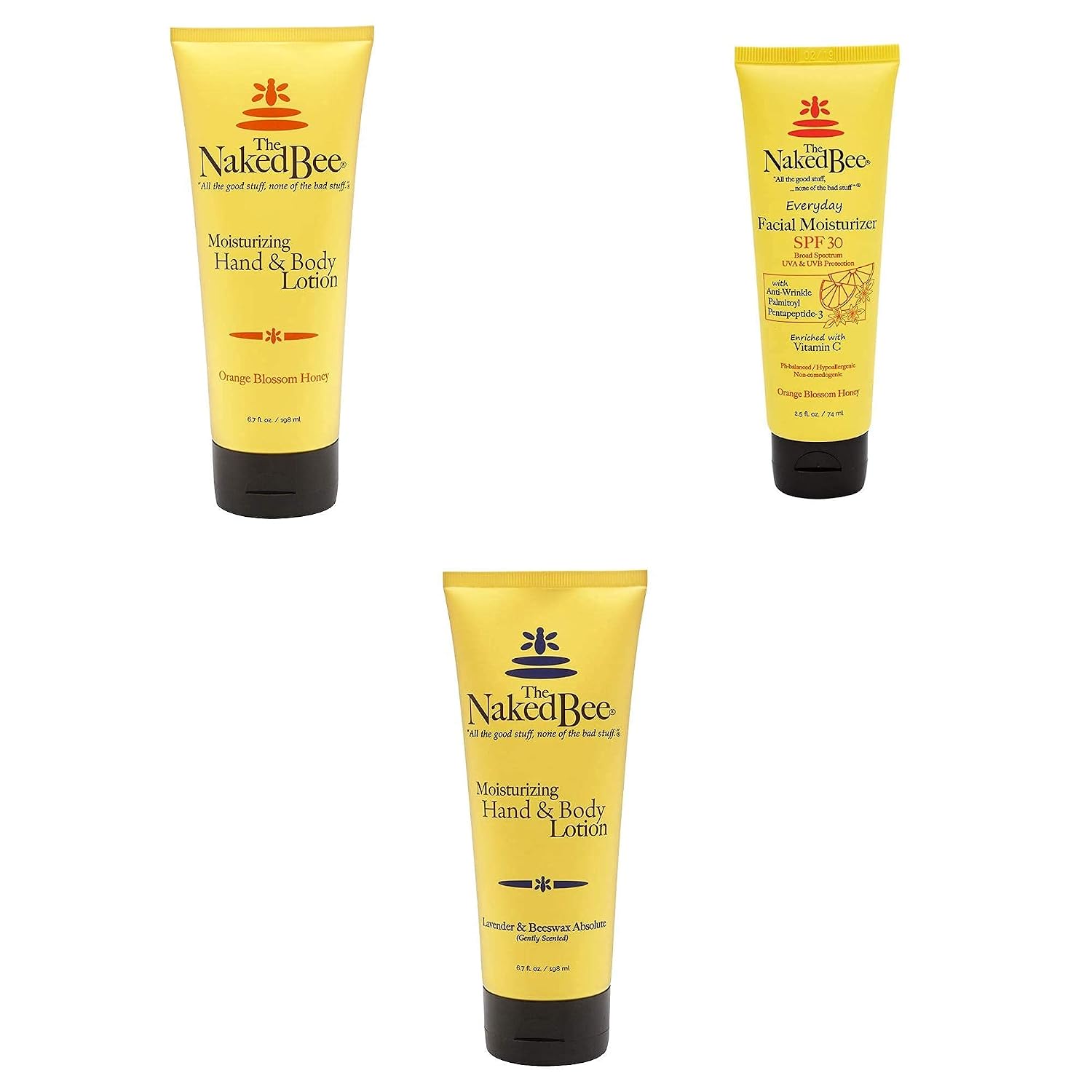 The Naked Bee Orange and Blossom Honey Moisturizing Hand and Body Lotion + Vitamin C Facial Moisturizer SPF 30 + Moisturizing Hand & Body Lotion with Lavender & Beeswax Absolute