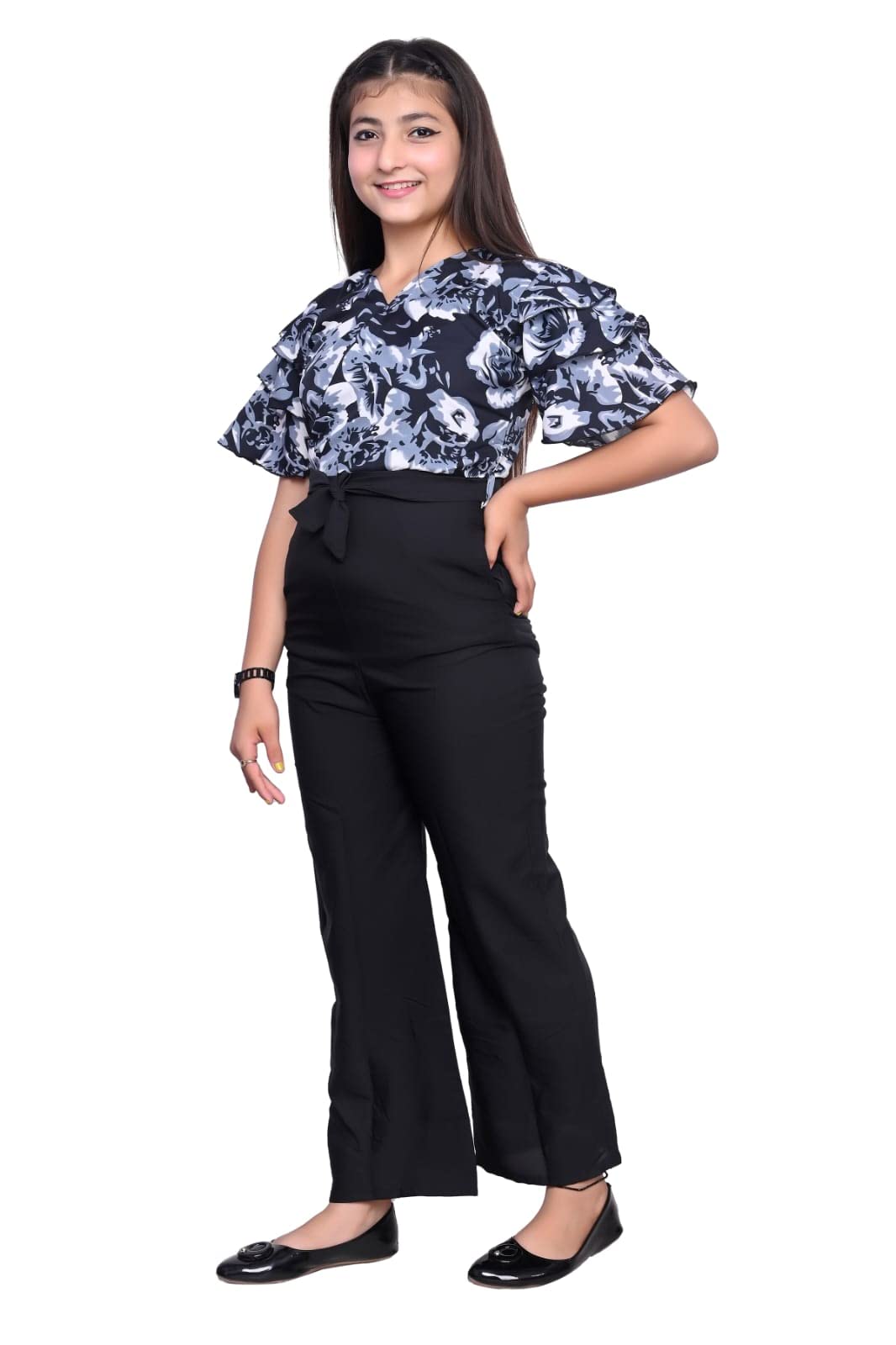 ORIEX THE ORIGINAL FASHION Girls Flared Sleeves Printed Jumpsuit-66 (15-16 years, Blue-Black, 1) 2