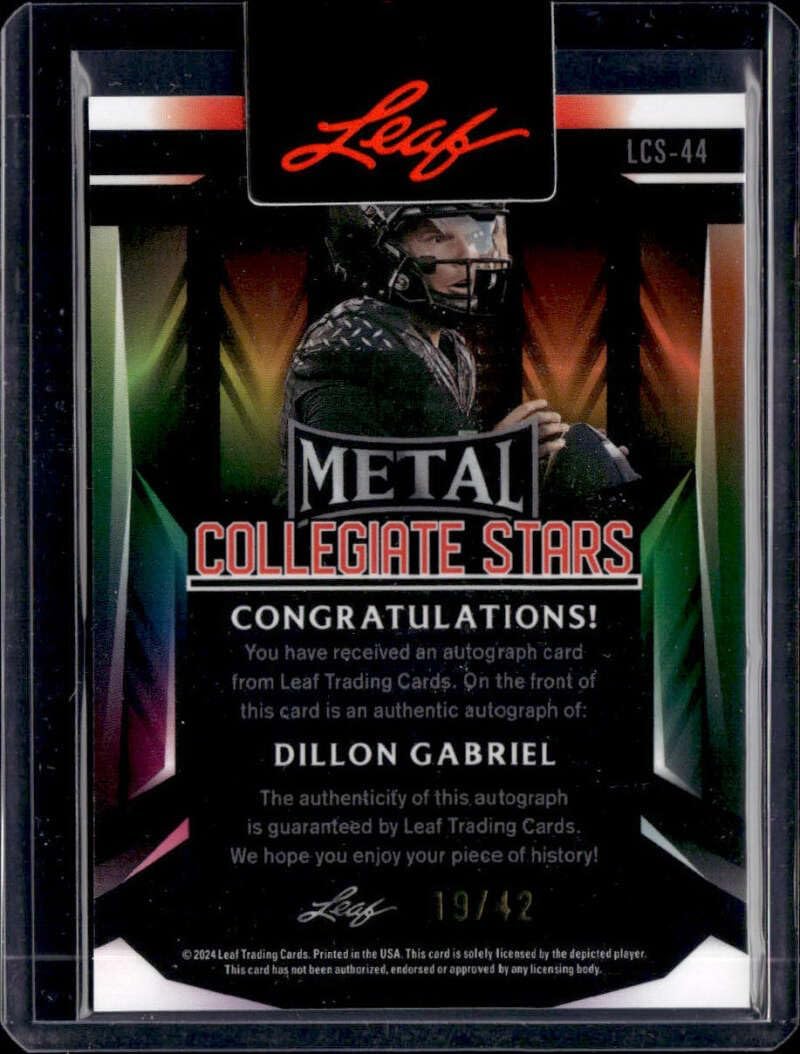 DILLON GABRIEL RC SP AUTO 2024 Leaf Metal Autograph 19/42 Collegiate Stars Oregon NM+-MT Football Prospect