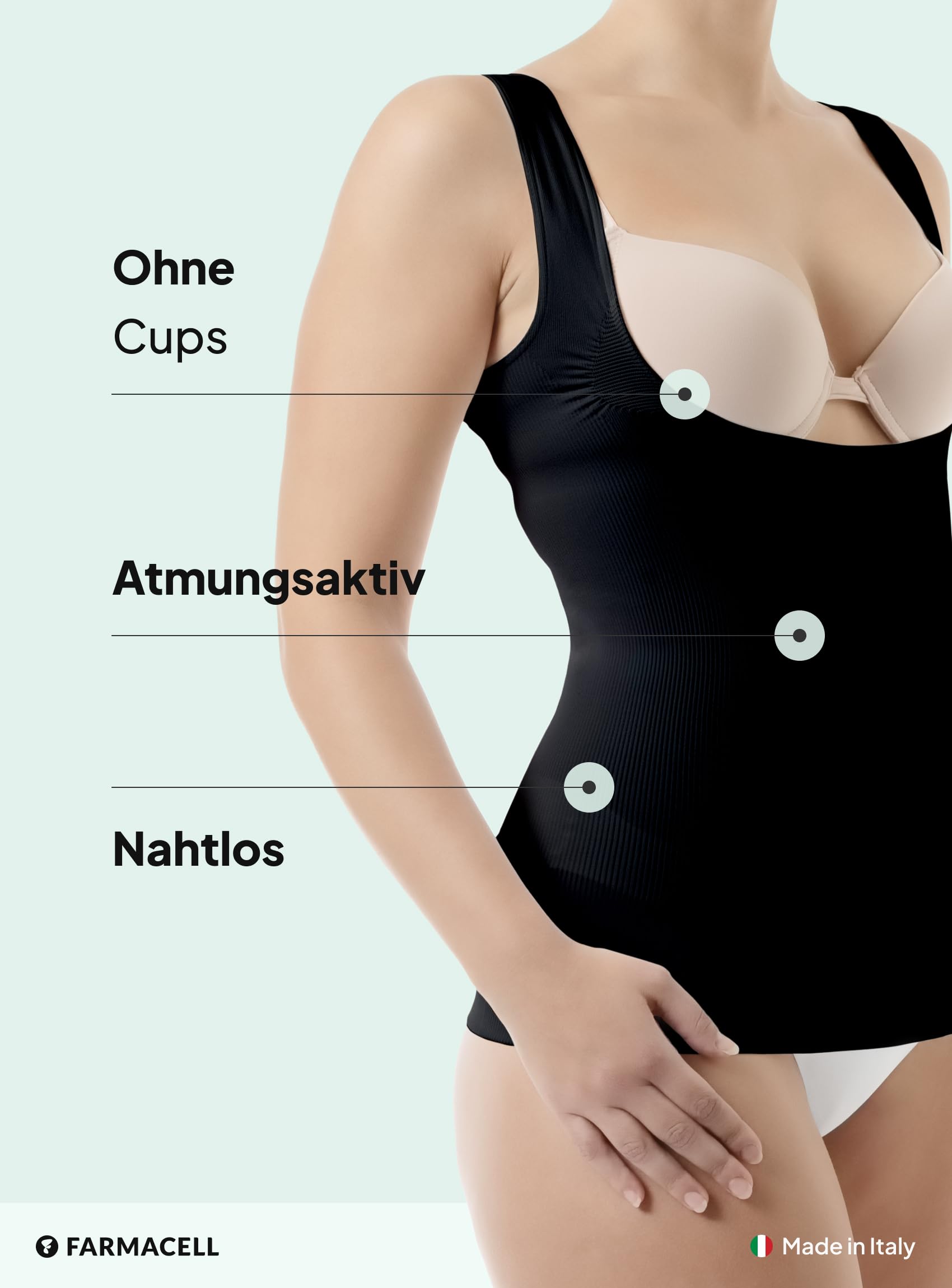 FarmaCell Shaping Unterhemd, Open-Bust Shapewear Damen Bauchweg, Made in Italy, 606