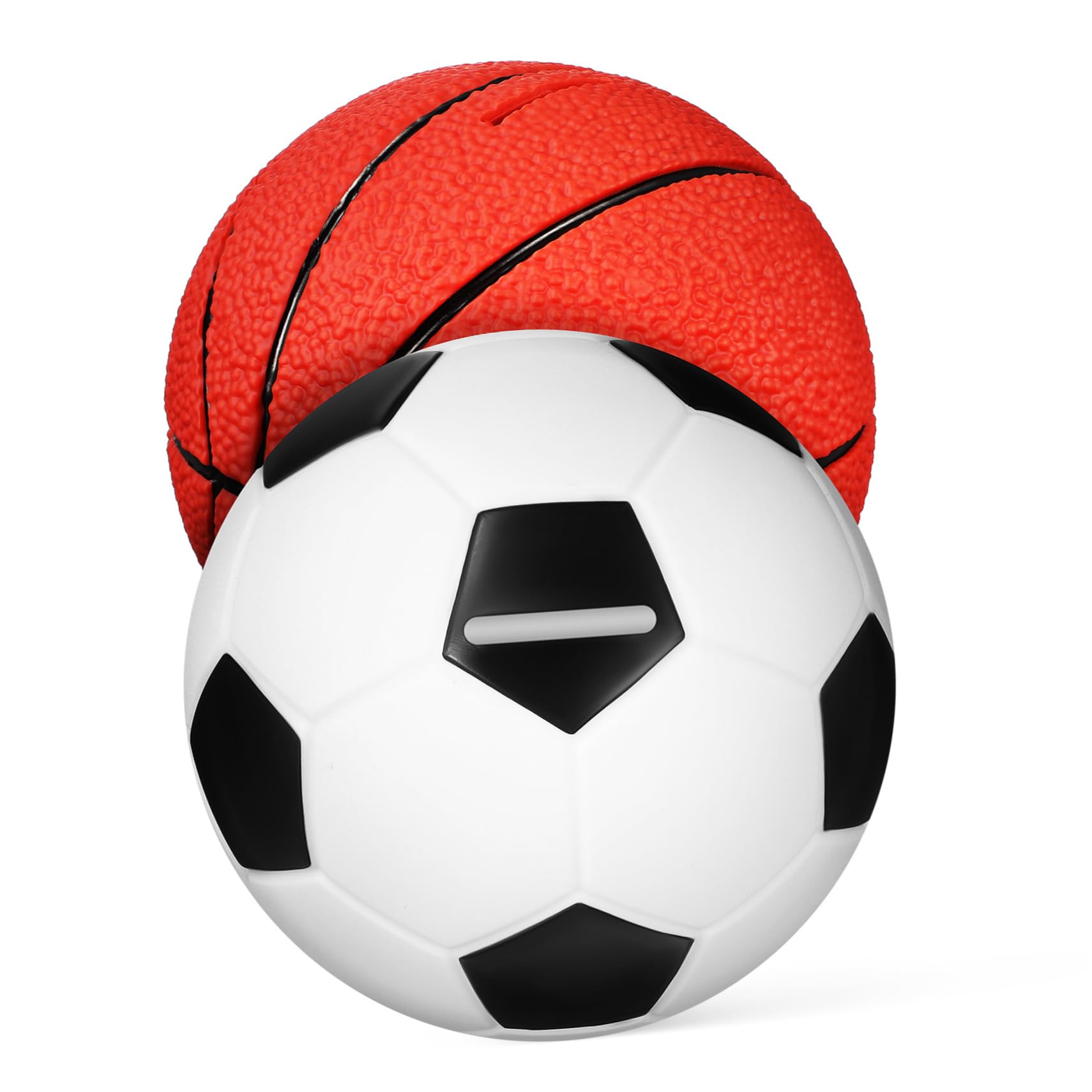 Salvadanaio Cartone 2pezzi Vinile Pallone Basket e Calcio | Formato Tascabile, Uso Casa e Compleanno, Idea Regalo per Bambini e Genitori