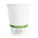 World Centric Compostable Cups 12 oz - Paper Hot Cups Made from Plants - 200 Pack