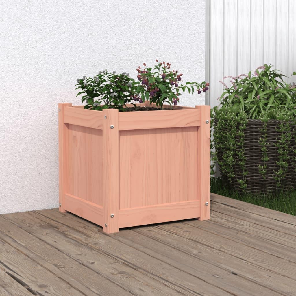 Solid Douglas Wood Garden Planter, 15.7 inch Square Outdoor Raised Garden Bed for Flowers, Herbs, Vegetables, Weather Resistant