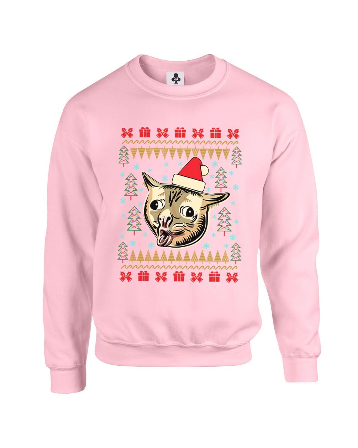 New Spirit Original Unisex Baby Pink Xmas, Coughing Cat Meme, Viral Cats Christmas Festive Snow Santa Joke Comedy Funny Adults Sweatshirt Jumper