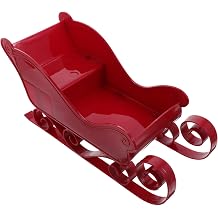 Amosfun Christmas Sleigh Decor,Plastic Sleigh Ornament Santa Basket Table Top Christmas Decor Decorations Baskets for Gifts Empty for Holiday Table Red