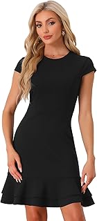 Women's Cap Sleeves Round Neck Tiered Ruffled Hem Above Knee Dress