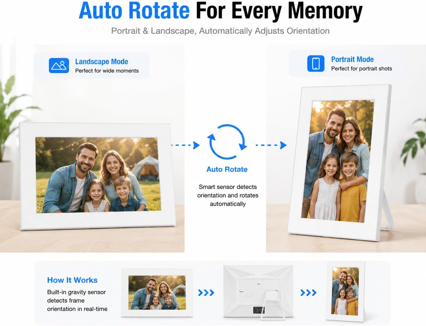 Frameo White 10.1 Inch Smart WiFi Digital Photo Frame, IPS Touch Screen, 32GB Storage & SD Slot, Auto-Rotate Electronic Picture Frame, Gifts for Mom, House Warming