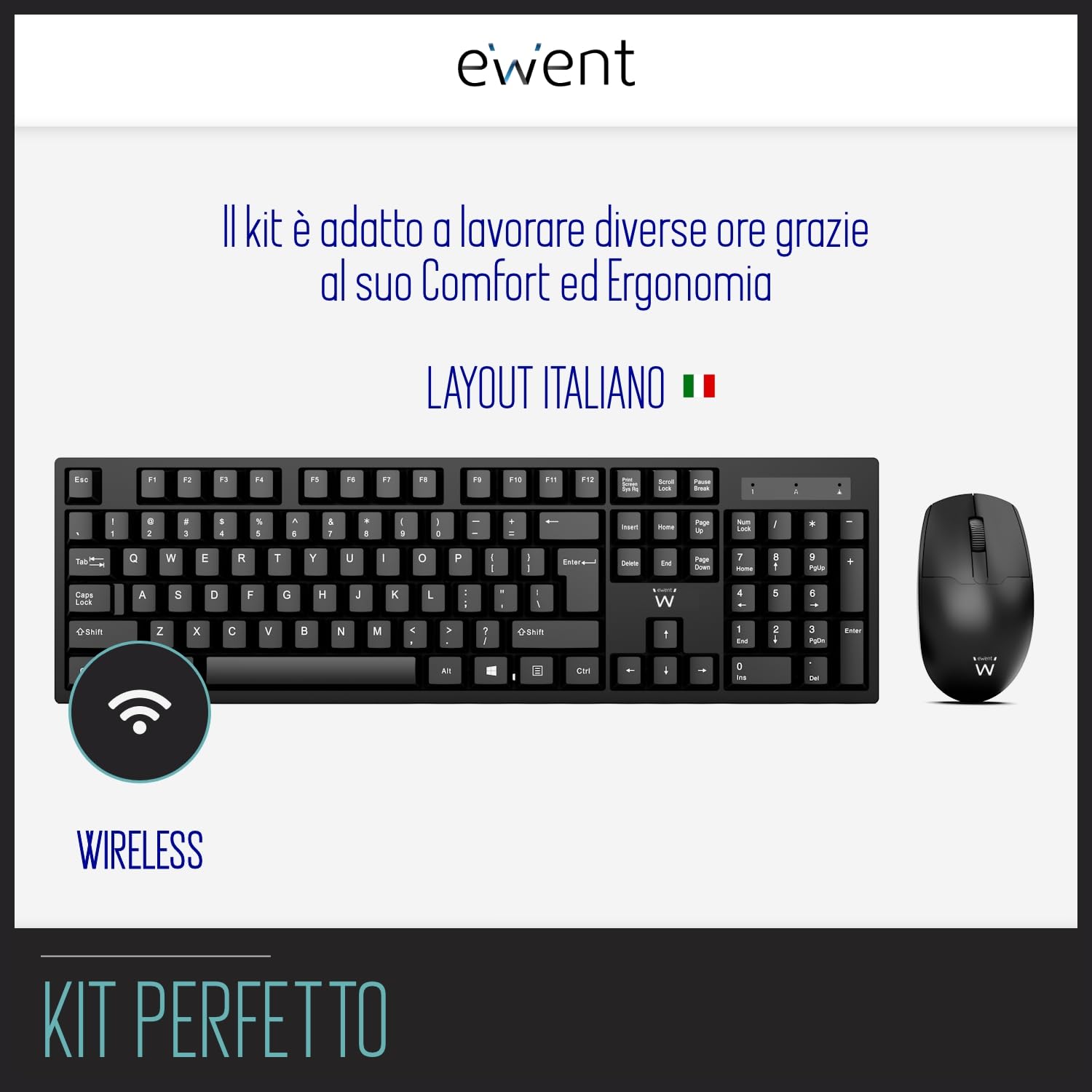TRUST - Tastiera e Mouse Wireless 22844 (Layout Italiano) Colore Nero