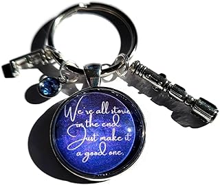 Personalised STORIES in the end 25mm glass cabochon keyring add birthstone & initial gift, space who fandom sci fi novelty birthday Xmas present