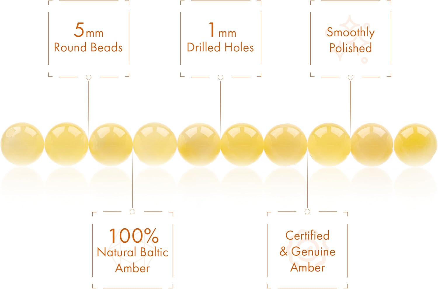 Amber Round Beads Polished 100% Natural Baltic Stone 5mm Loose with Drilled Holes for Crafting Beading and Jewelry Making - Amber Culture