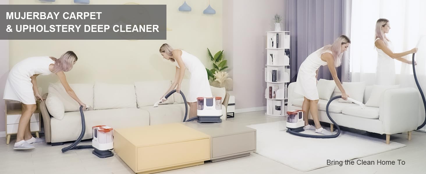 Photo 1 of Upholstery Carpet Cleaner, MUJERBAY 12Kpa Portable Spot & Stain Cleaner Shampooer, Move with Universal Wheels & Handle, 1.18-inch Deep Cleaning Machine for Couch, Stairs, Car & Messes.White.4.7