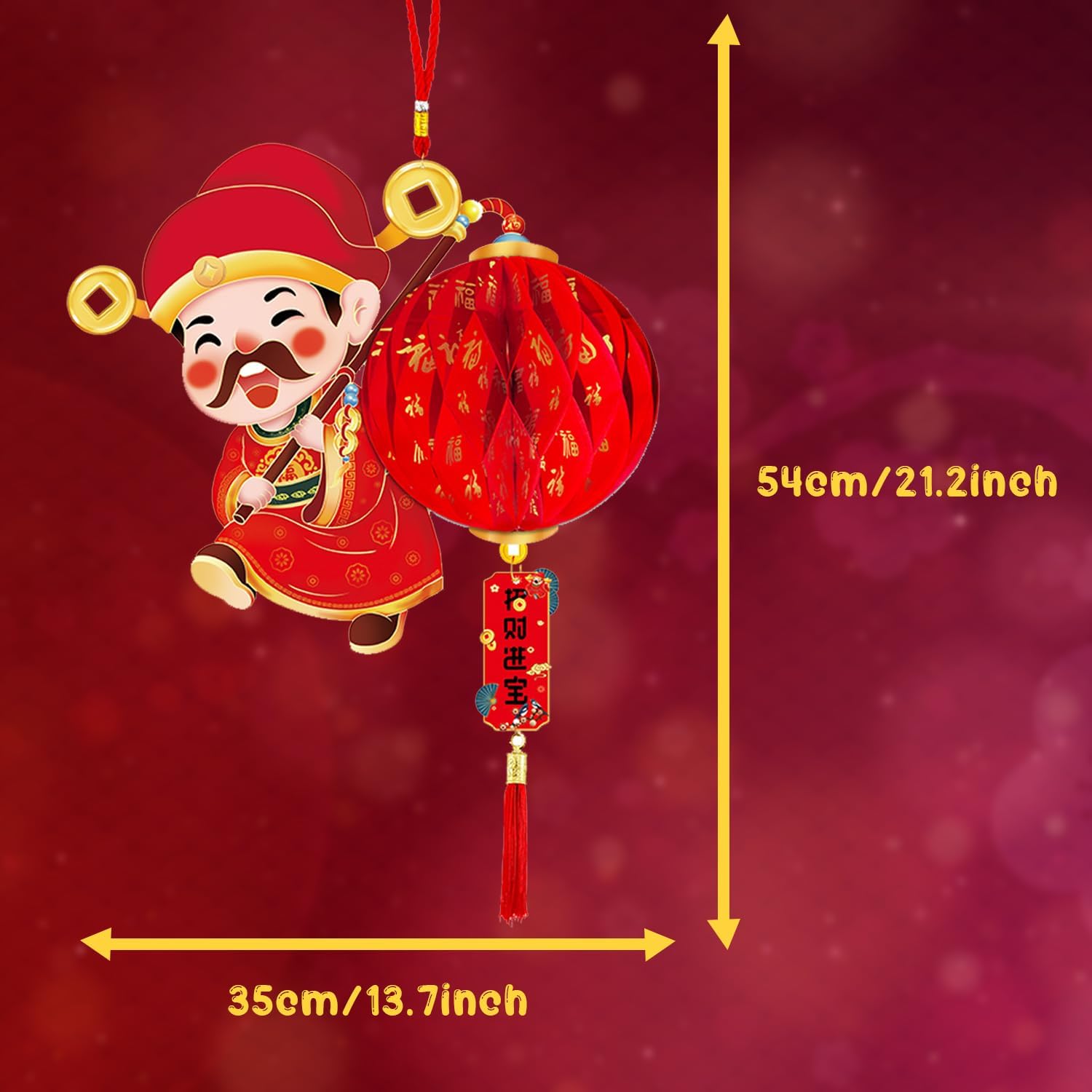 2PCS Chinese God of Wealth Lanterns Chinese New Year Red Paper Lanterns Chinese Hanging Ornament Festival Lanterns for Spring Festival