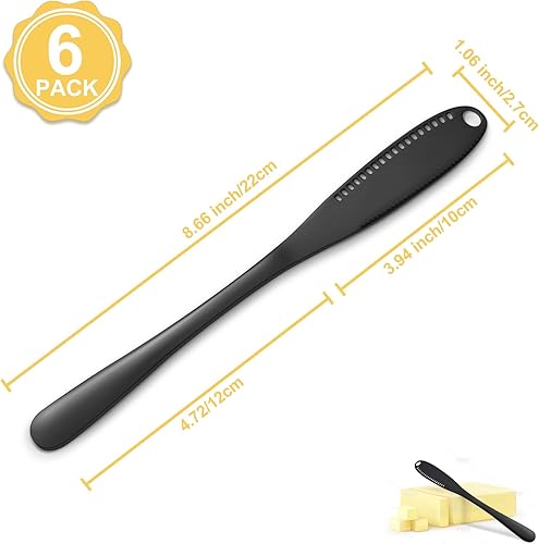 Miniatura 2 de Hunnycook 6 cuchillos de mantequilla, esparcidor de mantequilla negra de 8.7 pulgadas, esparcidor de cuchillos de mantequilla de acero inoxidable,