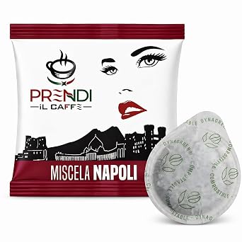 PRENDI Miscela Napoli Single Served Espresso Coffee Pods, Authentic Blend with Refined Taste, Powerful Character and Intense Aroma, Roasted and Freshly Packaged in Italy - 100 pods/box