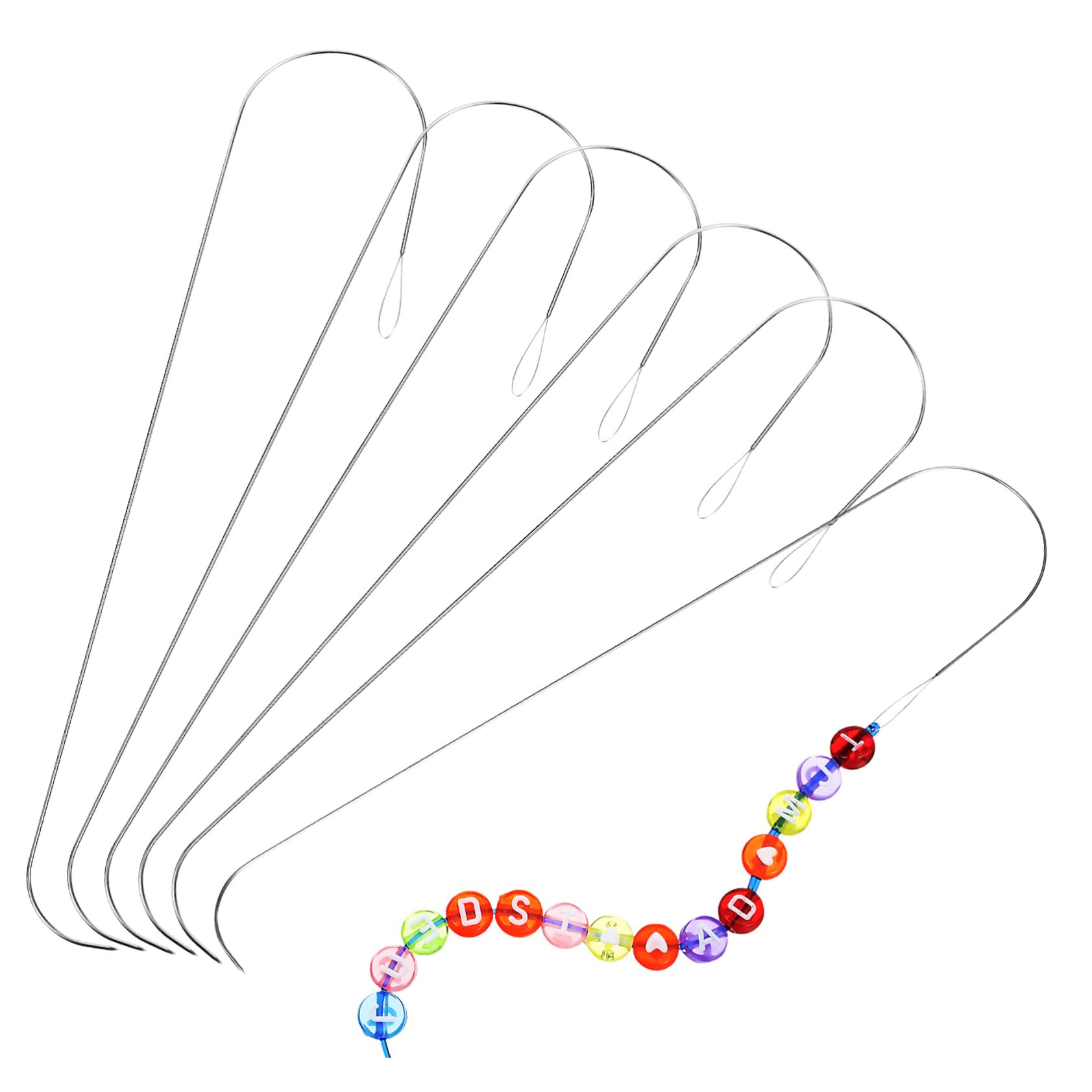 HAPINARY Beading Needles Set 6pcs Curved Beading Needles Threader for Jewelry Making Bead Stringing Metal Tool