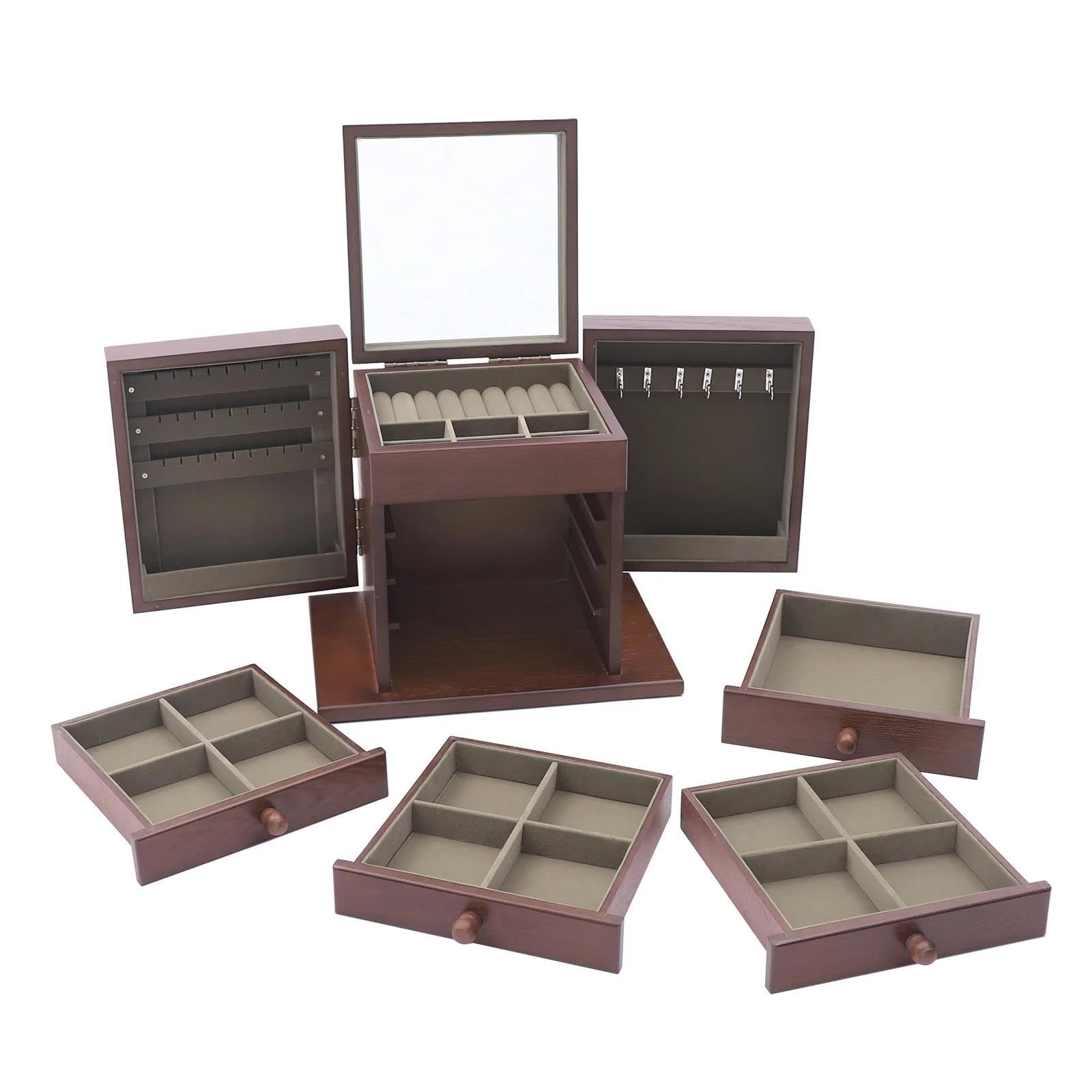 Joyero Viaje Joyero Estilo Cajón Brown 5 Acoda Almacenamiento Madera Rústico Organizador Joyeros
