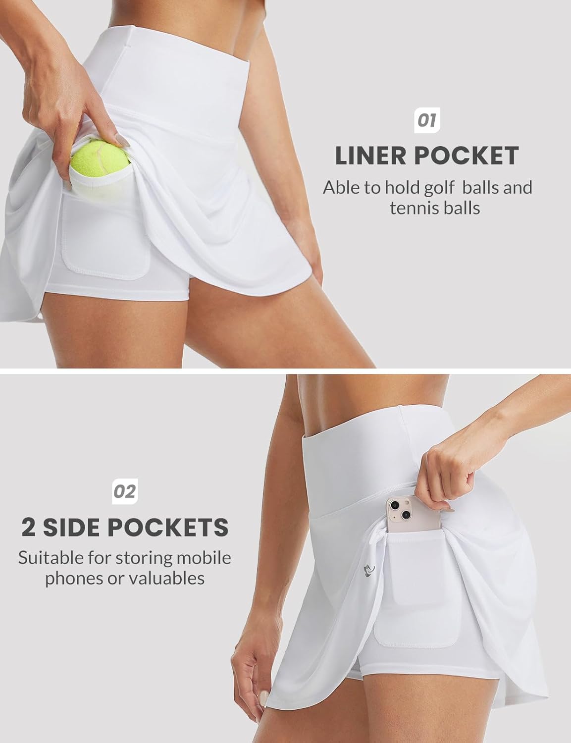 baleaf 14" Tennis Skirt for Women Golf Skorts with Shorts Pockets High Waisted Athletic Workout Running Skirts