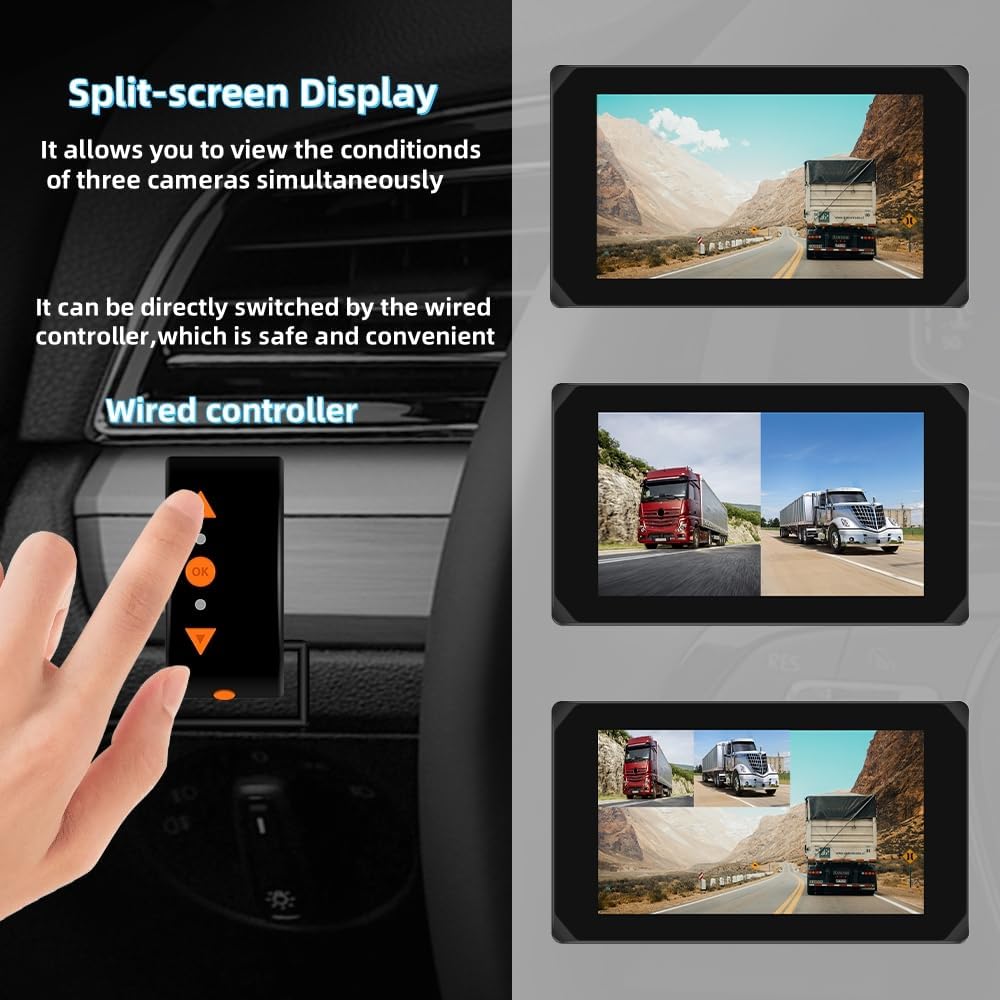 VSYSTO Truck Carplay, 5" Touchscreen WiFi 3CH Truck Dash Cam, GPS Navigation, Parking Monitoring, Front and Left and Right Cameras, Infrared Night Vision, Wired Controller, Temperature Display 7 61SWV2UvgKL. AC SL1000