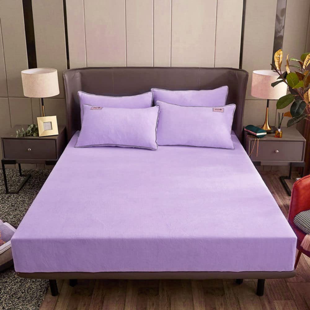 Drap-housse hiver chaud 150x200 anti-drap qui glisse, couvre-matelas doux pour lit double QZ