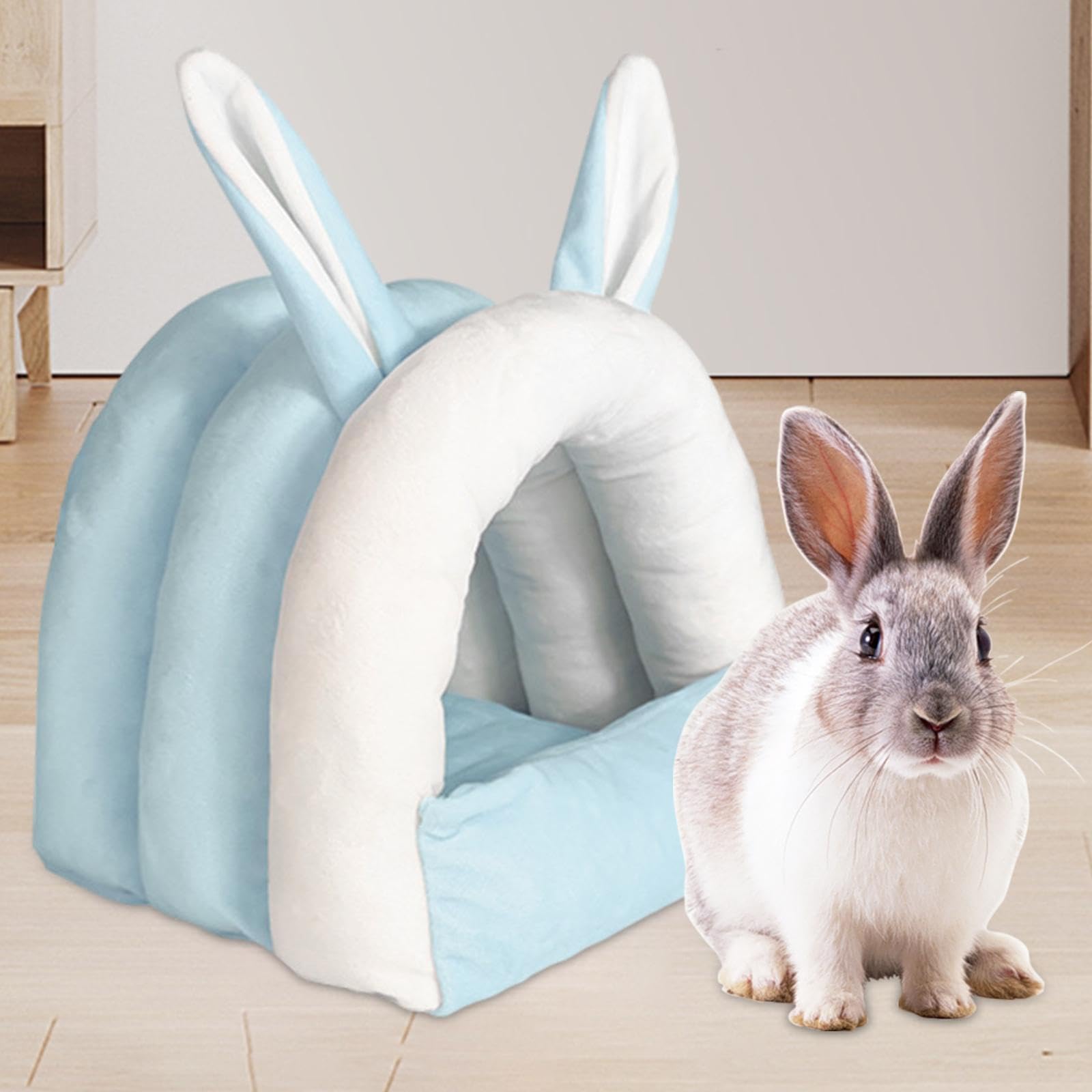 Gralara Maison de Lit pour Lapin et Cochon d'Inde, Grotte pour Petits Animaux, Bleu