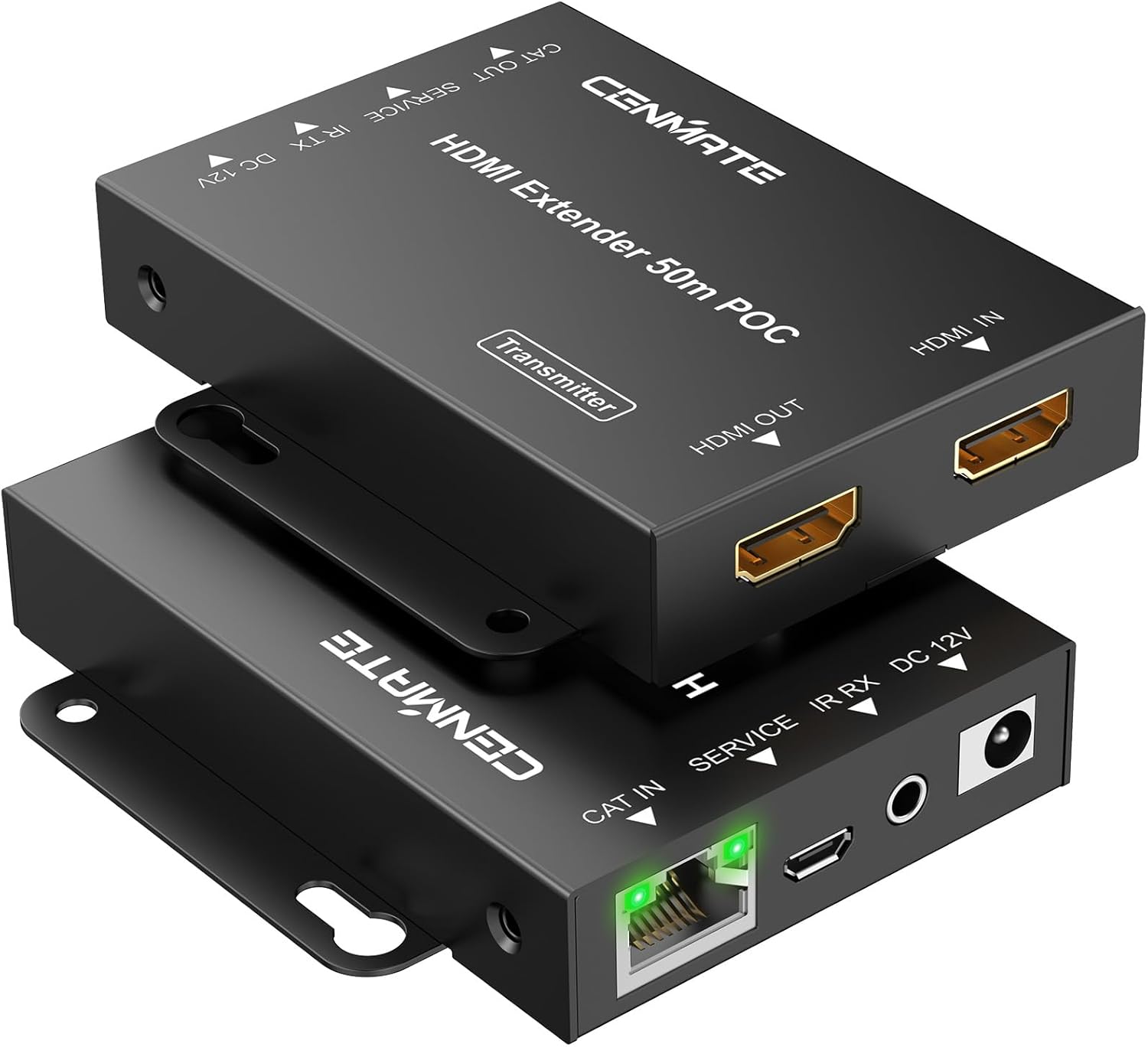 CENMATE 4K@60Hz 4:4:4 HDMI Extender Over Single Cat5e/Cat6/Cat 7, Up to 230Ft (1080P), 164FT(4K), HDMI Over Ethernet, Supports Bidirectional IR, 3D, HDCP, EDID, POC