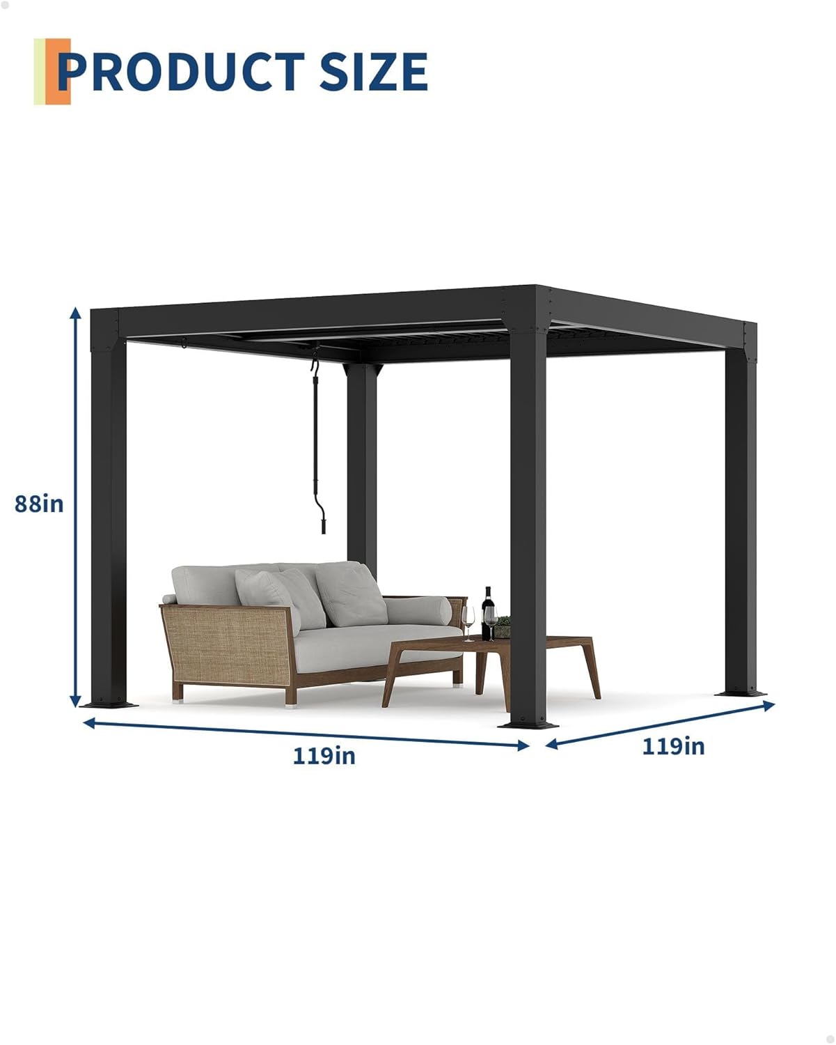 10x10 FT Louvered Pergola, Outdoor Aluminum Pergola with Adjustable Roof & Integrated Drainage System, Heavy Duty Hardtop Gazebo for Patio, Deck, Garden & Backyard