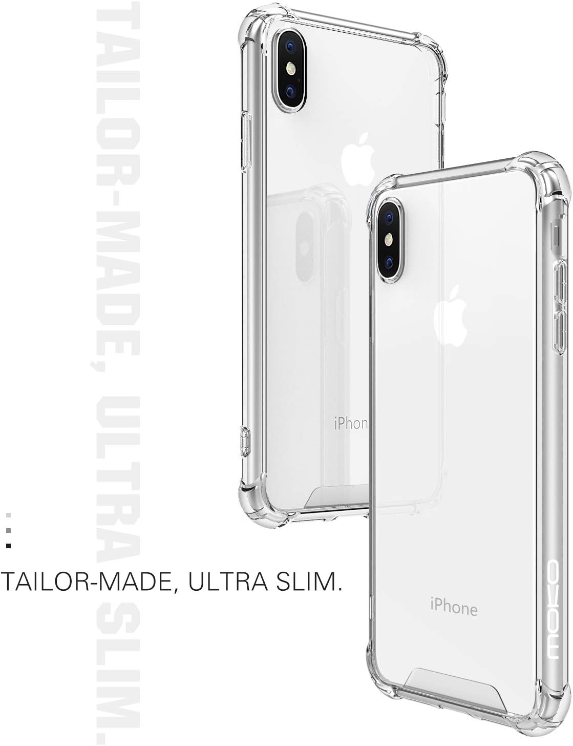 MoKo Cover Compatible for iPhone Xs Max Case, Crystal Clear Reinforced Corners TPU Bumper and Transparent Hybrid Rugged Anti-Scratch Hard Panel Fit with Apple iPhone Xs Max 6.5" 2018 - Crystal Clear